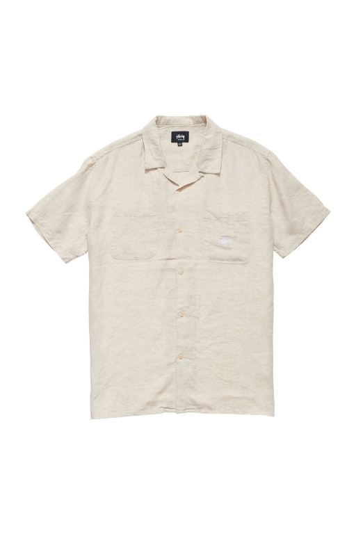 Stussy Mens Short Linen SS Shirts Yellow - RJNHX9415